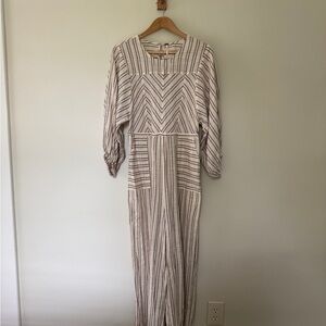 Free People Long Sleeve Striped Dress - Cream and Brown